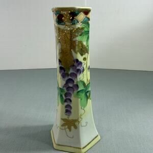 Vintage Japan Hand Painted Porcelain Grape Vase Gold Moriage 10 Inch